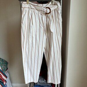 White & Tan Stripped Topshop Cropped Tapered Pants w/ Matching Belt